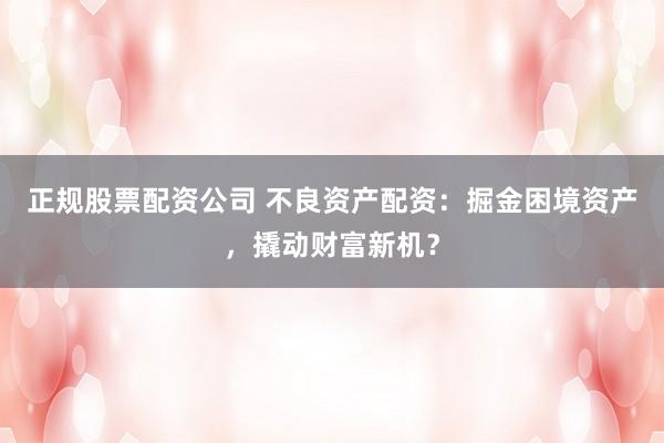 正规股票配资公司 不良资产配资：掘金困境资产，撬动财富新机？