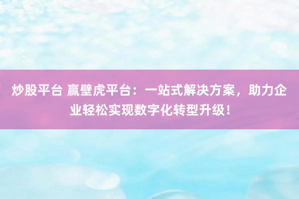 炒股平台 赢壁虎平台：一站式解决方案，助力企业轻松实现数字化转型升级！