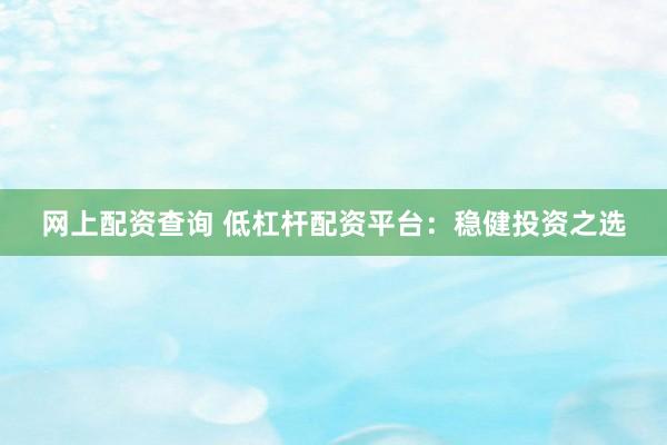 网上配资查询 低杠杆配资平台：稳健投资之选
