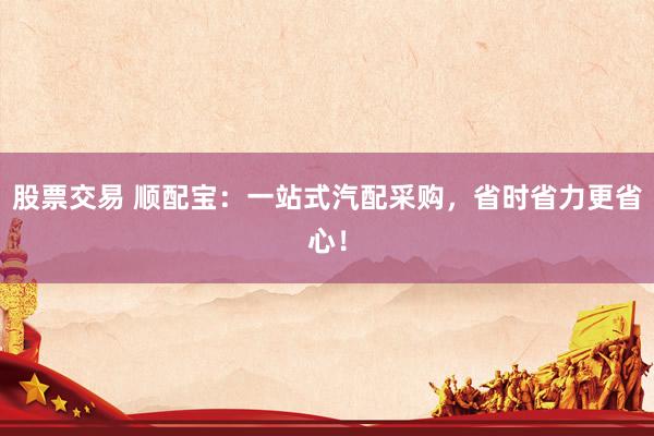 股票交易 顺配宝：一站式汽配采购，省时省力更省心！