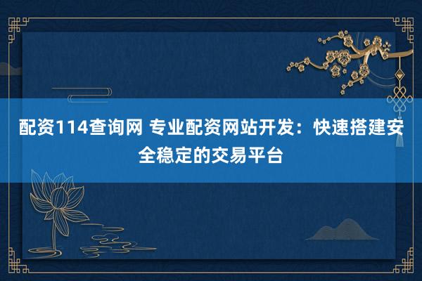 配资114查询网 专业配资网站开发：快速搭建安全稳定的交易平台
