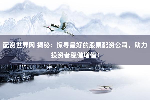 配资世界网 揭秘：探寻最好的股票配资公司，助力投资者稳健增值！