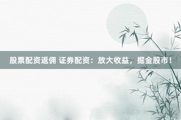 股票配资返佣 证券配资：放大收益，掘金股市！