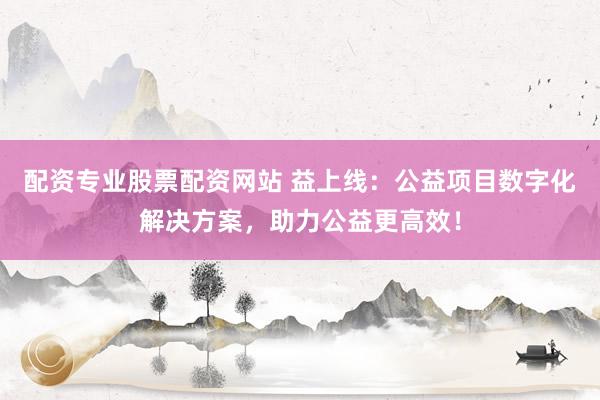 配资专业股票配资网站 益上线：公益项目数字化解决方案，助力公益更高效！